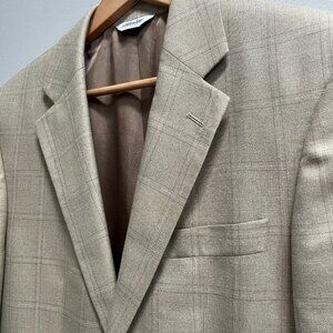 Joseph‎ & Feiss Men's Silk Wool Tan Windowpane Blazer Sport Coat Size 36 Regular